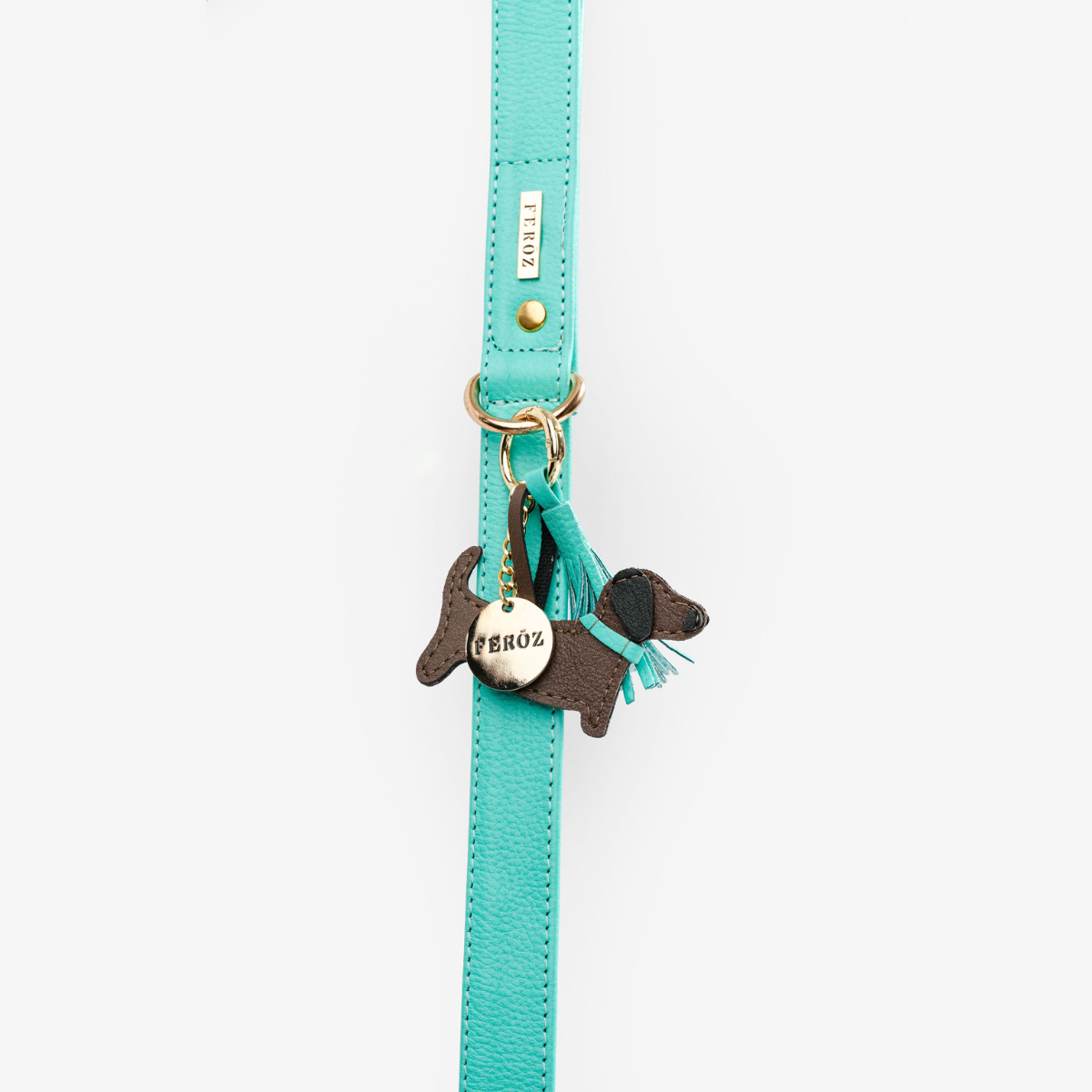 Charm salchicha con cuero turquesa