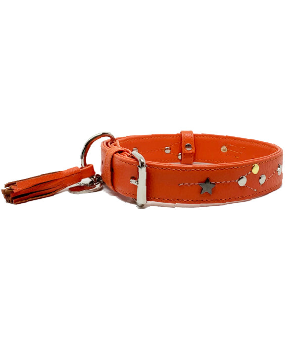 Collar Para Perro Astral Cuero Naranja